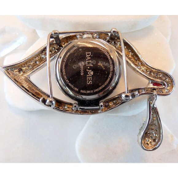 Salvador Dali Eye of Time Watch Pin Brooch Faux Diamond/Ruby RARE! New Battery - Picture 5 of 5